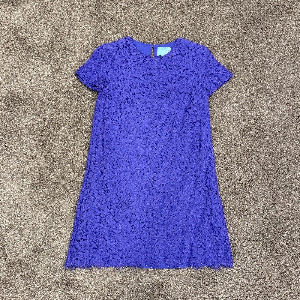 CeCe - Women's Short Sleeve Mini Dress in Vibrant Purple Lace, 0 Petite